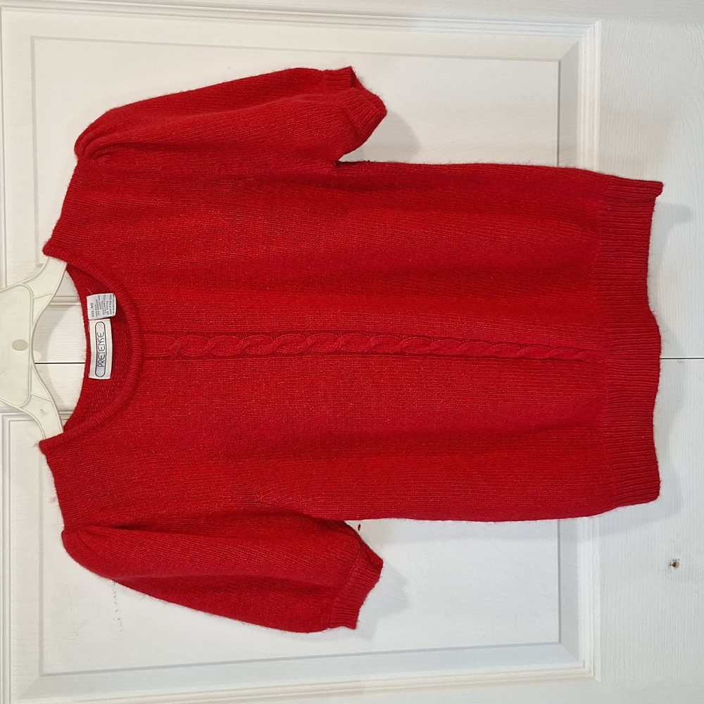 Red Puff-Sleeve Crewneck Sweater -